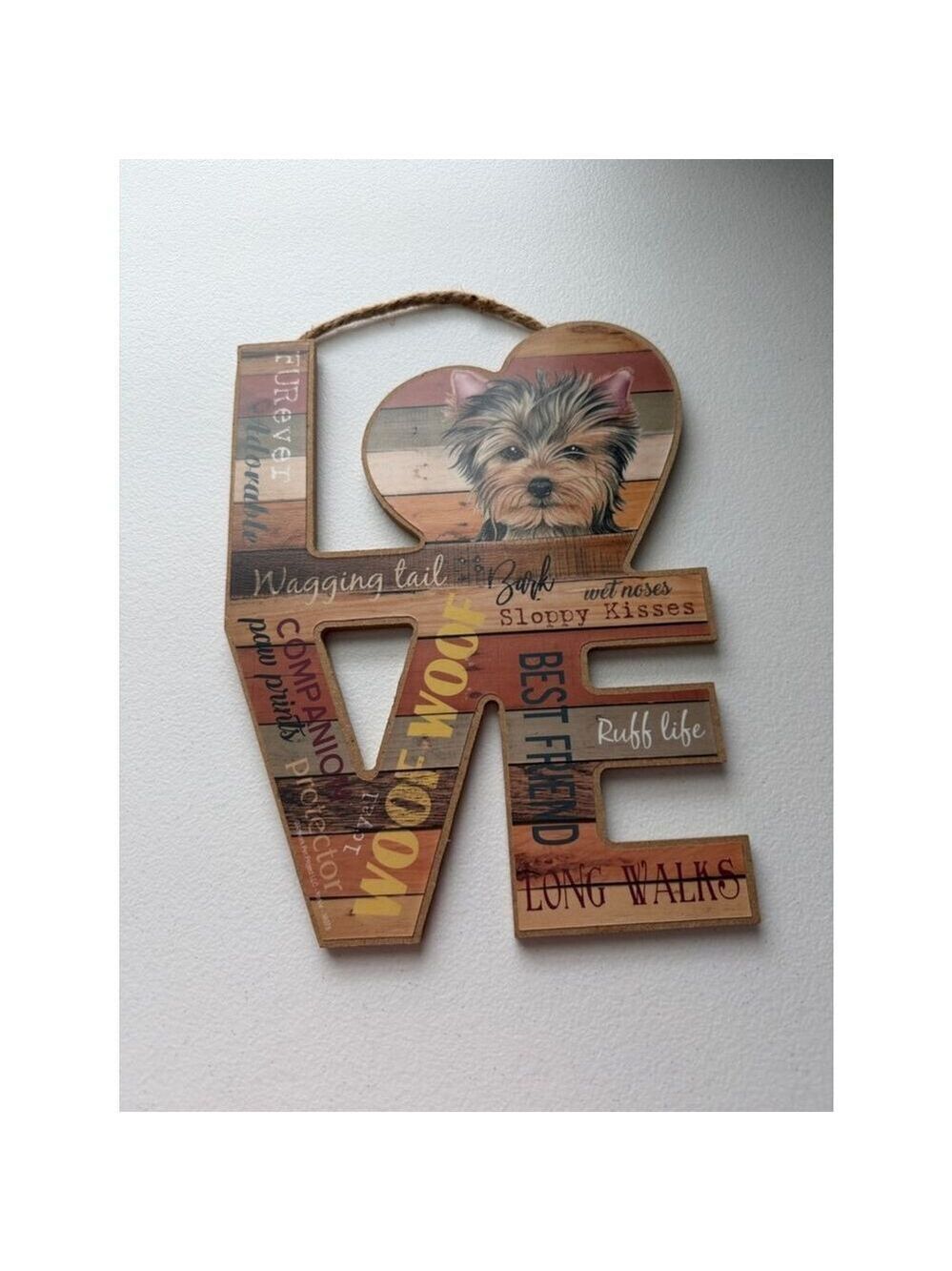 Wooden "LOVE" Dog Wall Accent in Brown